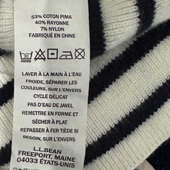 LL Bean women’s size XL black striped long sleeve pima cotton blend sweater - Picture 7 of 8